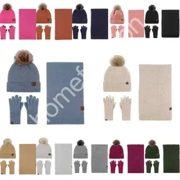 Forniture per feste invernali Uomo Donna Cappello invernale lavorato a maglia Beanie Sciarpa lunga Guanti touchscreen Set Natale per adulti Mantieni caldi i regali C419