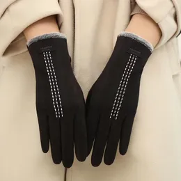 Kadın Tasarımcı Eldiven Kış Dokunmatik Ekran Eldivenleri Peluş ve Kalın Eldivenler Erkekler için Kızlar Anti-Slip Touch Saf Yünlü Eldivenler Kızlar İçin Sıcak Hediye Tut