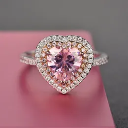 حلقات للنساء S925 Sterling Silver Pink Heart Topaz Gemstone مجوهرات رومانسية رومانسية لطيبة الزفاف خاتم الخطوبة إمكانية y189192o