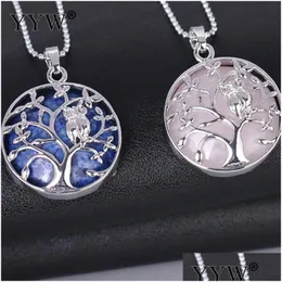 Pendant Necklaces Pendant Necklaces Wholesale Necklace Tree Of Life Amethyst Opal Charm Fashion Jewelry Natural Stone Flat B Dhgarden Dhmco