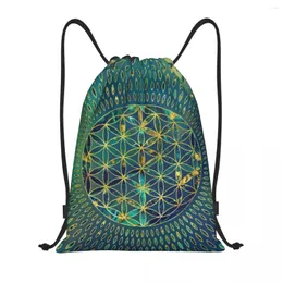 Shopping Bags Custom Flower Of Life Marble And Gold Drawstring For Yoga Backpacks Women Men Mandala Sports Gym Sackpack