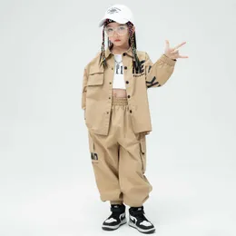 ボーイズストリートダンスルーズジャケットKhaki Cargo Pants Girls Hip Hop Shird Clothess Sets Child Joggers Streetwear Jazz Costumes