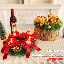 Christmas Decorations Christmas Candlestick Wreath Hanging Decor Red Gold Garlands with Pine Cone Ribbon Home Xmas Party Table Ornament Window Decor 231101