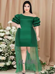 زائد الفساتين الحجم فستان أخضر قصير الأكمام نفخة مثيرة bodycon شبكة كوكتيل كوكتيل حفلات الحفلات للسيدات 3xl 4xl 5xl 6xl