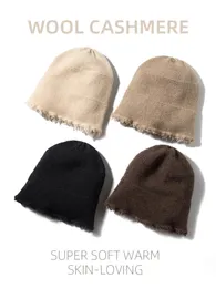 Beanie/Skull Caps Women Unisex Autumn Winter Cashmere 35% Cap Knit Bell Hat Broke Hem Warm Tassels Beanie Wool Rough Edge Bucket Hat Real Pushmina 231102