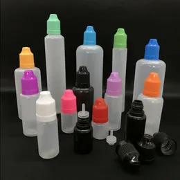 Bottiglie contagocce per liquidi E da 500 pezzi 3 ml 5 ml 10 ml 15 ml 20 ml 30 ml 50 ml Bottiglie di plastica con tappo a prova di bambino e punte sottili Contenitore vuoto per Tbpd