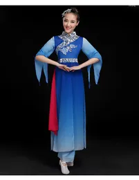 Scene Wear Chinese Classic Slend High Quality Minority Elegant Style National Dance Modern Blue and White Porcelain Classical Costume