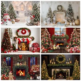 Dekoracje świąteczne świąteczne tło Pography Xmas Tree Window Prezent Santa Winter Family Party Decor Banner Po Tło 231102