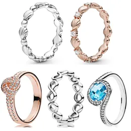 925 Silverkvinnor passar Pandora Ring Original Heart Crown Fashion Rings Openwork Oändlig kärlek Knut Seashell Strålande utsmyckning