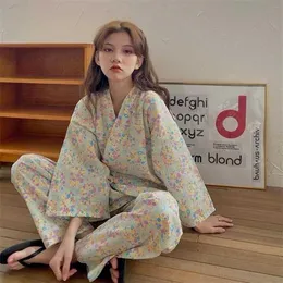 Kimono Kadın Sakura Odası Giyim Japon Kawaii Pijama 2 Parçalı Setler Sweetwear Vintage Floral Pijama Harajuku Pijamas Loungewear 2111258f