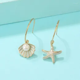 매달린 귀걸이 Boho Starfish Shell 여성 보석 패션 에나멜 에나멜 시뮬레이션 진주 드롭 귀이 Accesorios Mujer Pendientes Party