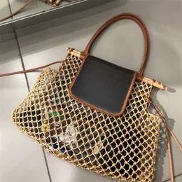 Beach Straw Bags Leather Pouches Casual Rattan Women Handbags Wicker Woven Female Totes Large Capacity Bag