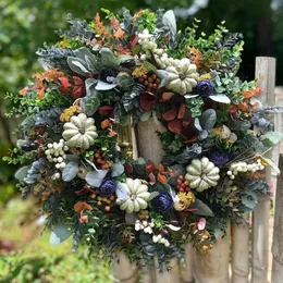 Christmas Decorations Artificial Christmas Wreath Decorations Thanksgiving Hydrangea White Pumpkins Ranunculus Wreath For Front Door Hanging Ornament 231101