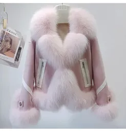 Giacca da donna in pelliccia sintetica invernale moda donna 96% piumino d'anatra bianca vera pelliccia di volpe naturale cappotto con collo addensato caldo sottile versione coreana 231102