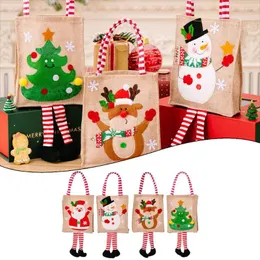 Decorações de Natal 1 PCS Ornamento Impressão de Desenhos Animados Pendurado Listrado Perna Sacola Bolsa de Presente de Feriado Reutilizável para Recipientes de Doces