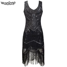 Women Party Robe Femme 1920s Great Gatsby Flapper Sequin Fringe Midi Vestido Summer Art Deco Retro Black Dress Q190417275p