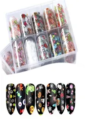 10 Rolls Halloween Christmas Nail Art Transfer Foil Sticker Wraps 4120cm Mixed Styles Nail Decorations Manicure Accessories8260814