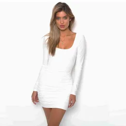 Urban Sexy Dresses Women's Mini Wrapping Tigh Dress Long Sleeve Hollow Out Nightclub Pleated Short Skirt Autumn Winter New Style