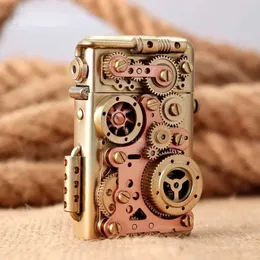 Isqueiros Zorro Criativo Puro Cobre Torrance Querosene Isqueiro Personalizado Mecânico Steampunk Engrenagem Linkage Cool Presente Masculino