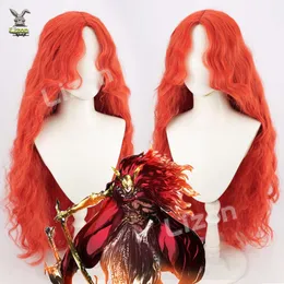 Oyun Elden Malenia Valkyrja Cosplay Wig Uzun Turuncu Kırmızı Kostüm Su Riple Roll Bukleler Dalgalı Sentetik Saç Cosplay