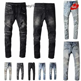 고민을 위해 Balman Mans Liness Jean Ballmain Ripped Biker Slim Balmian Motorcycle Bikers Denim Jeans Men S Fashion Mens Black Designer Pants Pour Hommes V45E