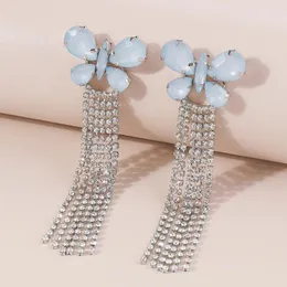 Brincos pendurados rosa azul resina cristais linda borboleta borla gota para mulheres coreia brinco jóias