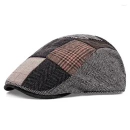 Berets Big Plaid Beret Cap Autumn Winter Hat Vintage British Sboy Hats For Women Warm Painter Cobbie Men Cotton Boina Hombre