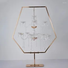 Titulares de velas 5/10 pçs ouro dupla camada suporte de cristal pingente lâmpada de rua banquete de casamento decoração de mesa principal festa decorati