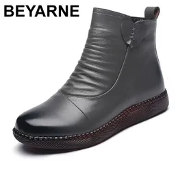Boots BEYARNE Autumn Women's Shoes Leather Boots Women Fashion Winter Boots Women Flats Non-slip Warm Thick-soled Shoes Women 231102