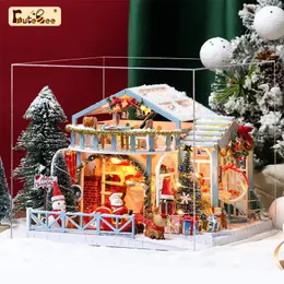 Doll House Accessories CUTEBEE DIY Wooden Houses Miniature Dollhouse Furniture Kit With LED Toys For Children Christmas Gift 231102