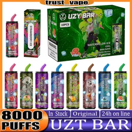 Original UZY bar 8000 puff Disposable E cigarettes Pod Device 8000 puff Powerful Battery 14ml Prefilled Cartridge Mesh Coil RGB light Vape