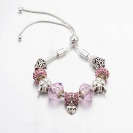 Strand ANNAPAER Design Vintag Luxury Abalorio Freely Adjustable Size Sweet Pink Heart Beaded Pendant Bracelets Jewelry For Feminina