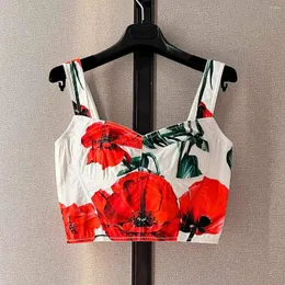 Women's Tanks Top Quality 2023 Released Spring Summer Women's Luxury Cotton Plant Print Super Sexy Bondage Backless