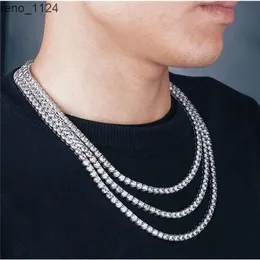 Hip Hop Unisex Single Row 4mm Diamond Tennis Necklace Silver Waterproof Stainless Steel CZ Tennis Chain