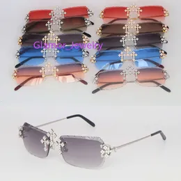 Luxury Moissanite Diamond Set Rimless Sunglasses Womans Big Stones 4 Carat Diamond Sun glasses Limited edition Wire Frame Sunglasses Men Woman New