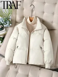 Piumino da donna Parka TRAF Moda donna Cerniera anteriore corta ispessita Versione coreana Giacca da pane con cappuccio stile ampio Nero 2023 Autunno Inverno 231101