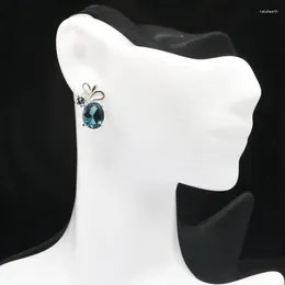 Stud Earrings 18x11mm SheCrown Highly Recommend Top Selling Created London Blue Topaz For Women Silver