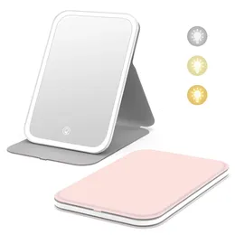 Compact Mirrors Travel Makeup Mirror With LED Light Rechargeable Vanity Mirror Desk Folding Cosmetic Mirror 3 Color LED Mirror Light For Makeup 231102