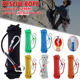 Climbing Ropes 10-50M 12MM Climbing Rope Outdoor Emergency Set Static Rescue Rock Rappelling Tree Arborist Sling High Strength Cord Safety Rope 231102