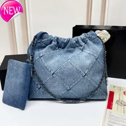 Channel 22 Denim Grand Shopping Bag Tote Travel Designer Woman Sling Body Most Expensive Handbag with Sier Chain Gabrielle Quilted 552G