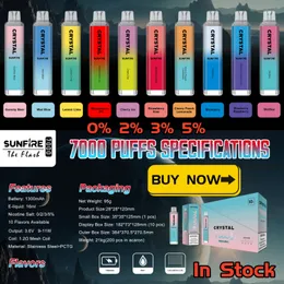 Shenzhen E Cigarett Sunfire Crystal 7000 Puffs med 10 smaker engångsvape RGB 16 ml Förordnad 1300mAh Vape Device Flash Vapor 20 30 Mg EU Market Festival gåvor