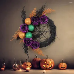 Decorative Flowers Halloween Wreath Eye-catching Spooky Front Door Garland With Artificial Roses For Home Festival Decoration