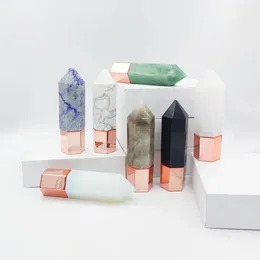 Coluna de massagem de jade para cuidados de beleza facial, rolo de cristal de quartzo rosa rosa em garrafas com esferas de rolo de pó, ferramentas naturais de cuidados com a pele