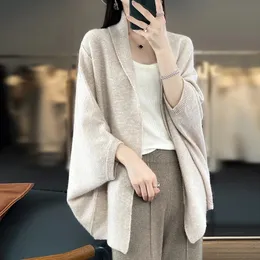 Scarves AllSeason Pure Wool Knitted Shawl Women's Casual Cashmere Scarf Sweater Folded Wear Cardigan Fashion 231101