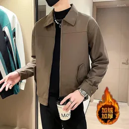 Giubbotti da uomo 2023 Autunno Giacca di pelle di marca Moda Risvolto Casual Trench corto ispessito caldo streetwear Cappotto Abbigliamento uomo