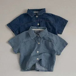 Одежда для маленьких мальчиков и девочек, джинсовый костюм с короткими рукавами и шортами, корейский стиль, комплект одежды для маленьких мальчиков и девочек на лето 0-5 лет