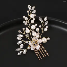 Coiffes de cheveux Bride Wedding Combs Fleur Headpiece Pearl Hairpins Side Hingestone Head Jewelry For Women Girls Party Accessoire