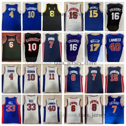 Retro tröjor basket Anthony Ewing Bird Hardaway Johnson Sprewell Stojakovic Mullin Laimbeer Robinson Pete Petrovic Dumars Stitched Jersey