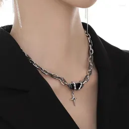 Pendant Necklaces 1PC Gothic Punk Cross Barbed Thorns Black Gem Chain Choker Necklace For Women Men Unisex Hip-Hop Jewelry