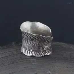 Küme halkaları amxiu vintage antika gümüş yüzük el yapımı, kadınlar için geniş açık s925 bırak